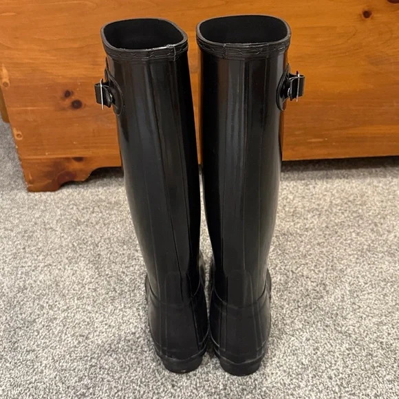 Hunter Black Gloss Original Tall Rain Boots - Picture 7 of 16